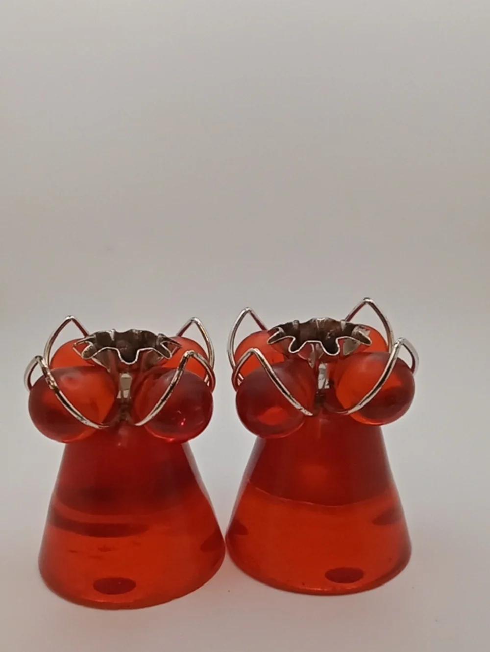 Vintage Set Of Two Lucite Acrylic Amber Orange/Red Candelabra candle holders!